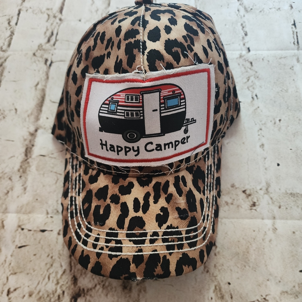 NWT Happy Camper Animal Print Hat With Hook And Loop Adjustment